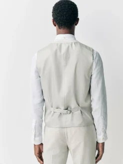 Next Ecru Linen Blend Texture Suit Waistcoat New