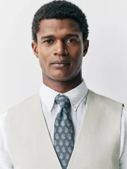 Next Ecru Linen Blend Texture Suit Waistcoat New