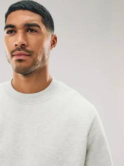 Next Ecru Marl Regular Fit Heavyweight Cotton Rich Crew Neck Sweatshirt Online