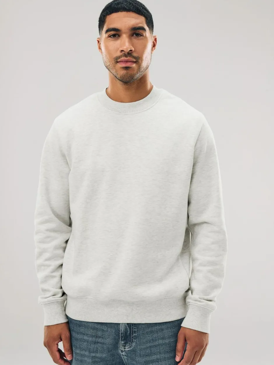Next Ecru Marl Regular Fit Heavyweight Cotton Rich Crew Neck Sweatshirt Online