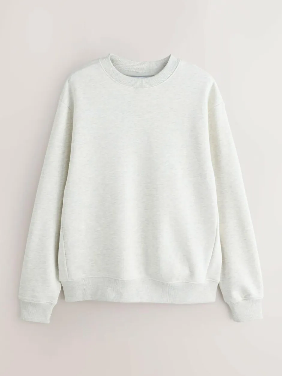 Next Ecru Marl Regular Fit Heavyweight Cotton Rich Crew Neck Sweatshirt Online
