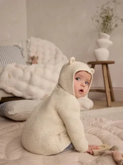 Next Knitted Hooded Baby Cardigan Ecru Neppy Hot