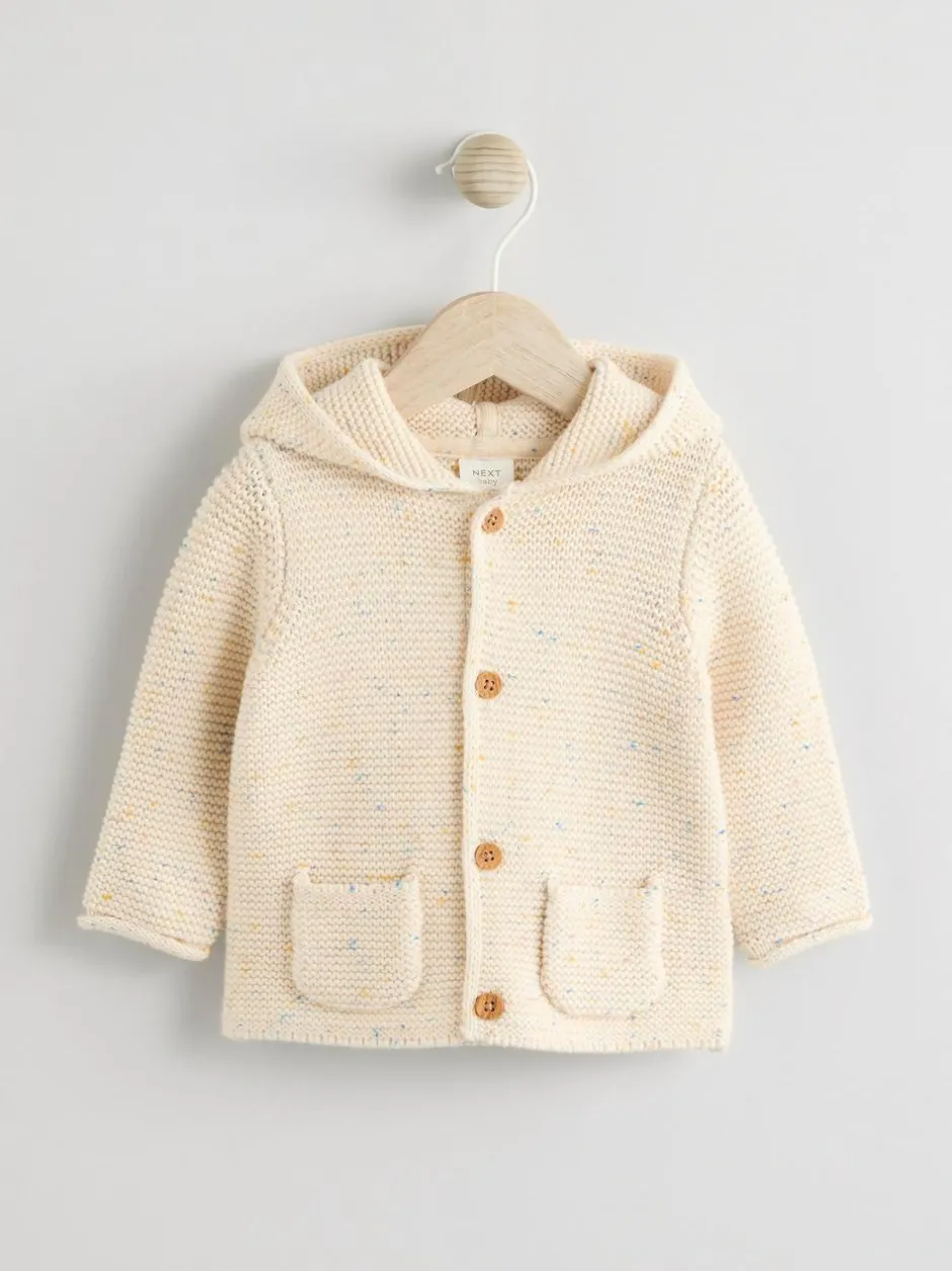 Next Knitted Hooded Baby Cardigan Ecru Neppy Hot