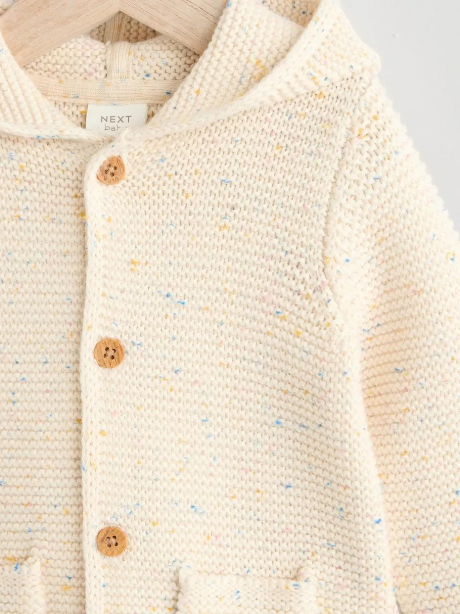 Next Knitted Hooded Baby Cardigan Ecru Neppy Hot