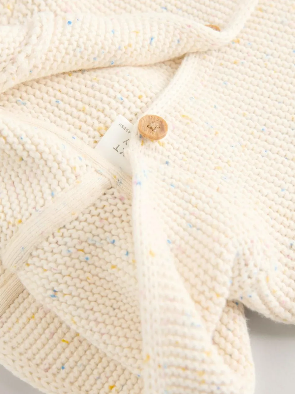 Next Knitted Hooded Baby Cardigan Ecru Neppy Hot