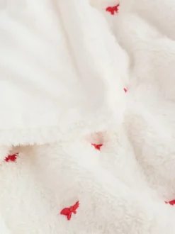 Next Ecru Red Bow Embroidered Baby Cosy Fleece Blanket Outlet