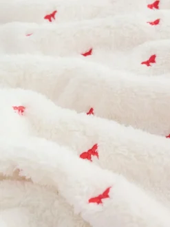 Next Ecru Red Bow Embroidered Baby Cosy Fleece Blanket Outlet
