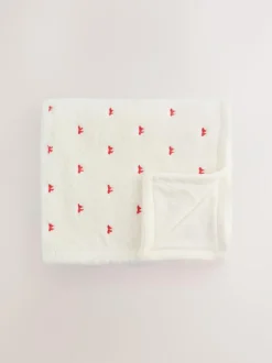 Next Ecru Red Bow Embroidered Baby Cosy Fleece Blanket Outlet
