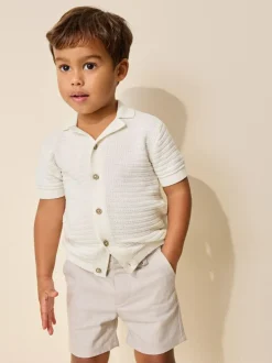Next Revere Collar Short Sleeve Knitted Polo Shirt (3mths-7yrs) Ecru Best