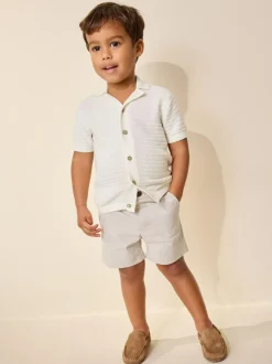 Next Revere Collar Short Sleeve Knitted Polo Shirt (3mths-7yrs) Ecru Best