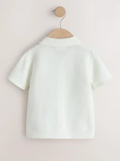 Next Revere Collar Short Sleeve Knitted Polo Shirt (3mths-7yrs) Ecru Best