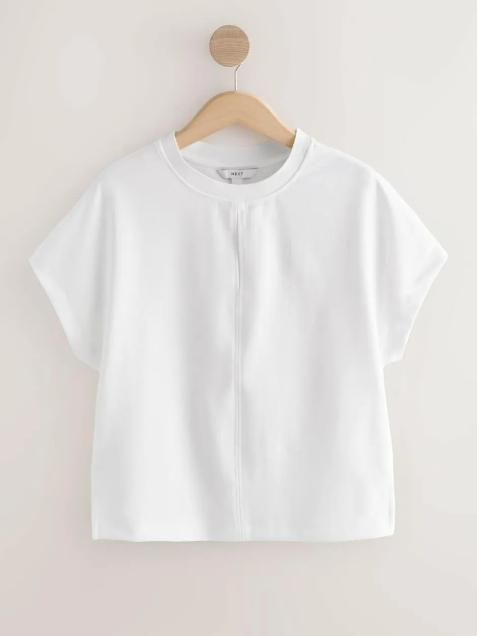 Next Short Sleeve Keyhole Crew Neck Top Ecru New
