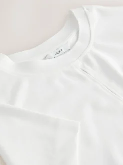 Next Short Sleeve Keyhole Crew Neck Top Ecru New