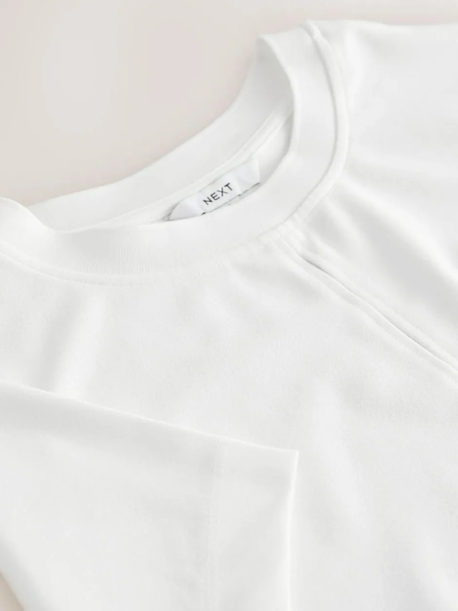 Next Short Sleeve Keyhole Crew Neck Top Ecru New