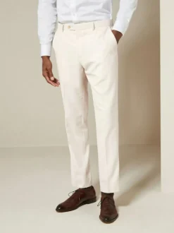 Next Ecru Slim Fit Textured Suit Trousers Clearance