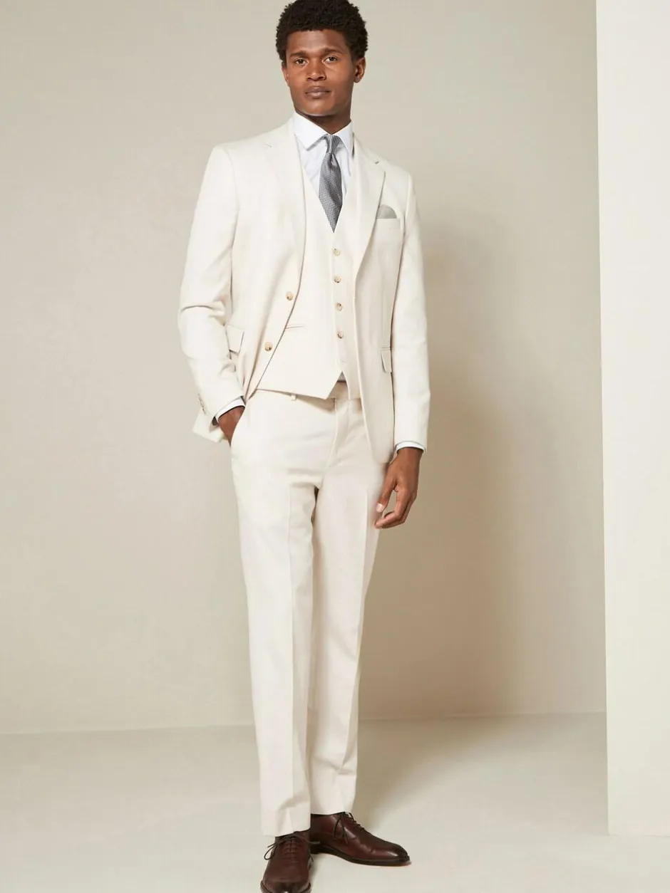 Next Ecru Slim Fit Textured Suit Trousers Clearance