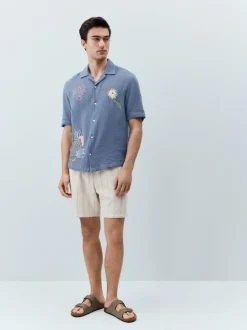 Next Ecru Textured Stripe Elasticated Waist Shorts Discount