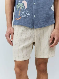 Next Ecru Textured Stripe Elasticated Waist Shorts Discount