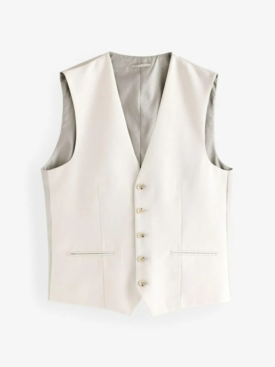 Next Ecru Textured Suit Waistcoat Online