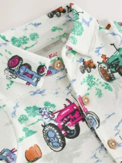 Next 100% Cotton Cath Kidston Romper Ecru Tractor Printed Collared Hot