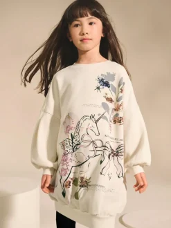 Next Ecru Unicorn Graphic Jumper Dress (3-16yrs) Best