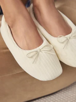 Next Velour Cord Ballet Slippers Ecru Hot