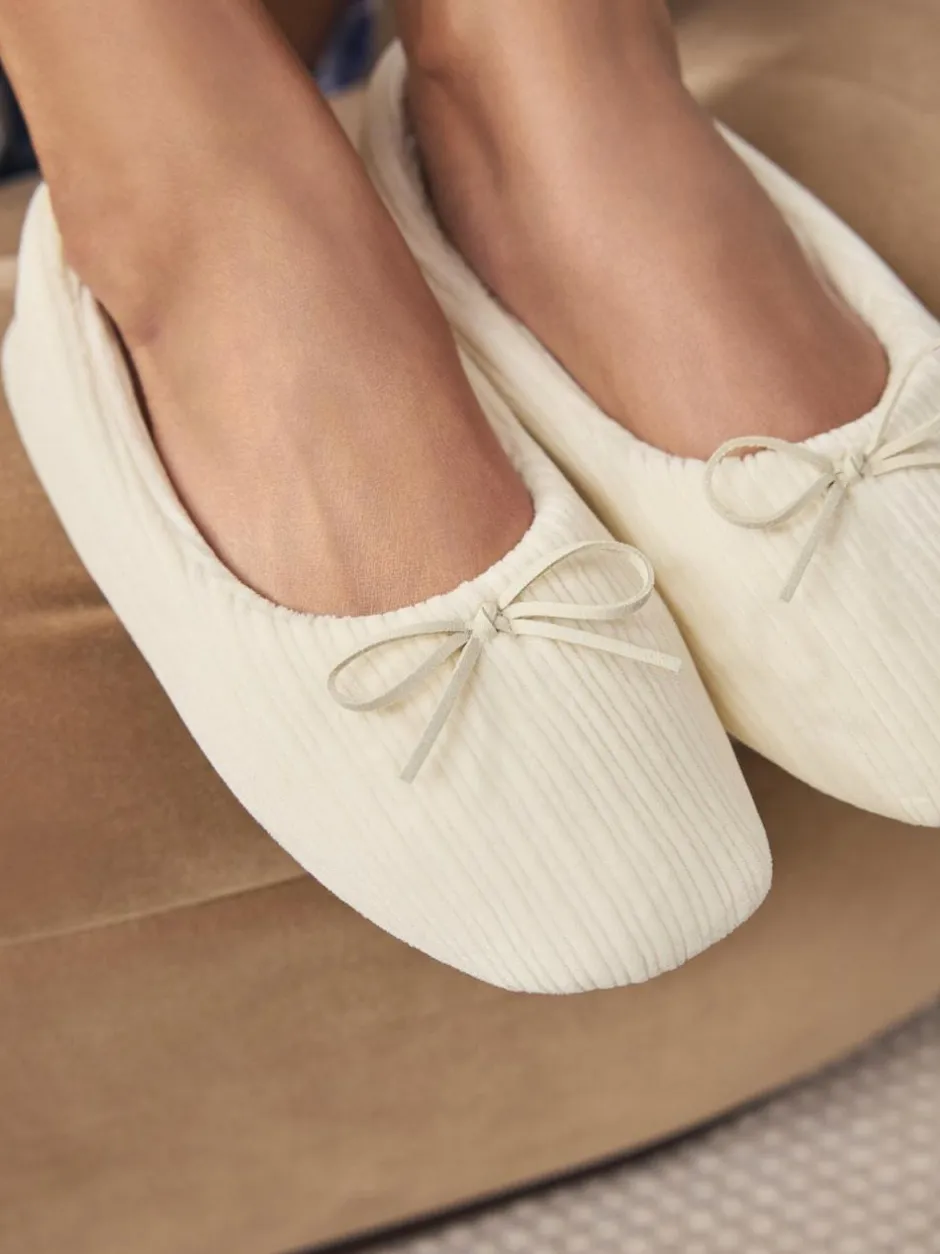 Next Velour Cord Ballet Slippers Ecru Hot