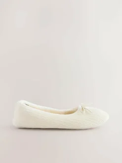 Next Velour Cord Ballet Slippers Ecru Hot