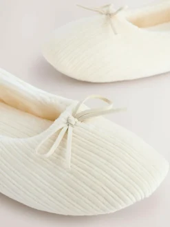 Next Velour Cord Ballet Slippers Ecru Hot