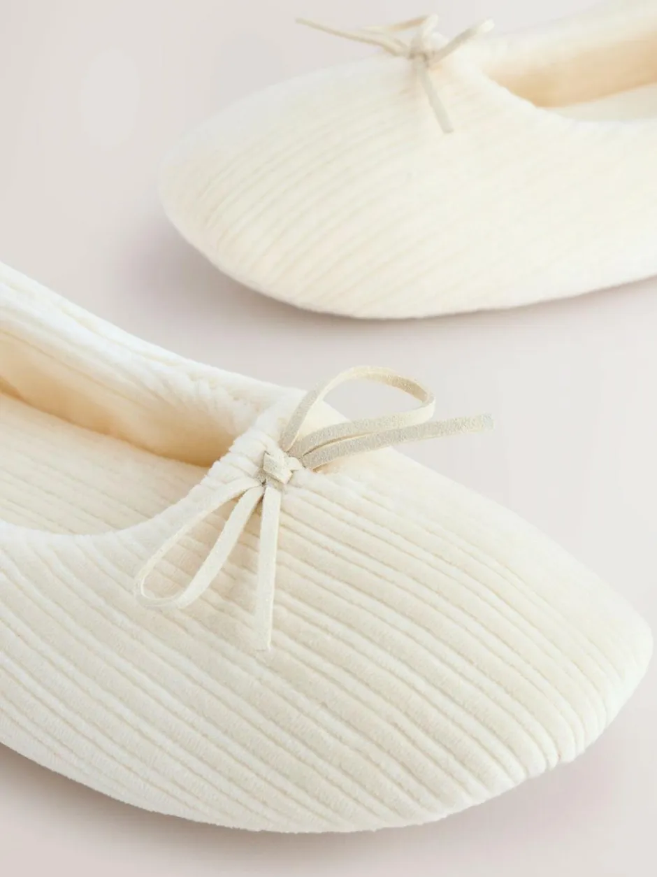 Next Velour Cord Ballet Slippers Ecru Hot