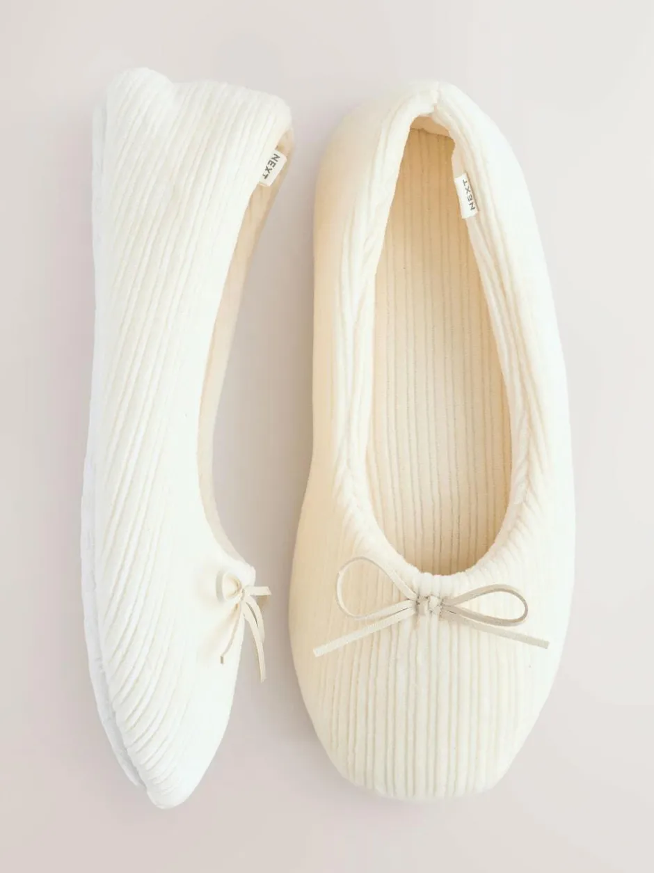 Next Velour Cord Ballet Slippers Ecru Hot