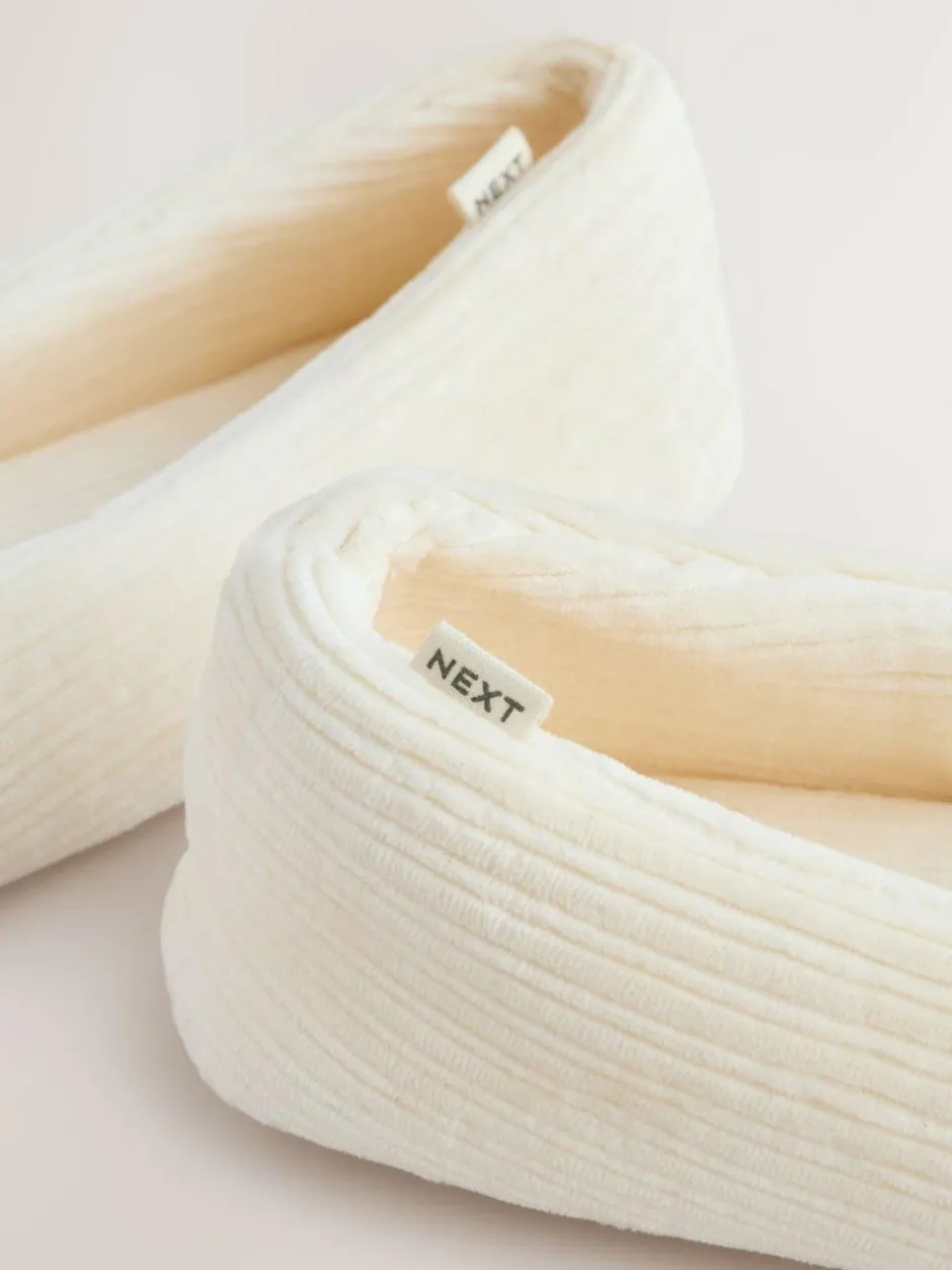 Next Velour Cord Ballet Slippers Ecru Hot