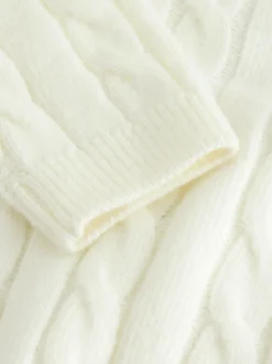 Next Ecru White Cable Knit Crew Neck Jumper (3mths-7yrs)
