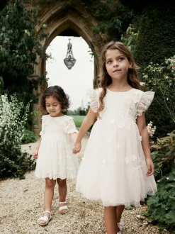 Next Mesh Flower Girl Dress (3-16yrs) Ecru White 3D Flower