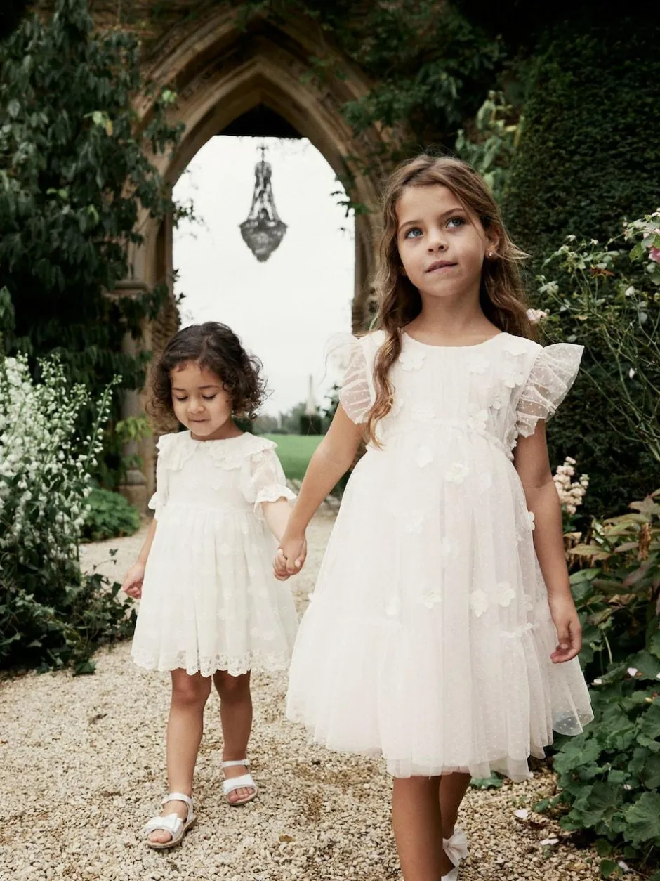 Next Mesh Flower Girl Dress (3-16yrs) Ecru White 3D Flower