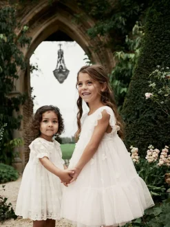 Next Mesh Flower Girl Dress (3-16yrs) Ecru White 3D Flower
