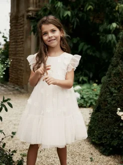 Next Mesh Flower Girl Dress (3-16yrs) Ecru White 3D Flower