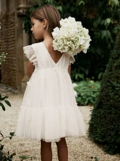 Next Mesh Flower Girl Dress (3-16yrs) Ecru White 3D Flower