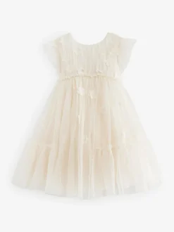 Next Mesh Flower Girl Dress (3-16yrs) Ecru White 3D Flower