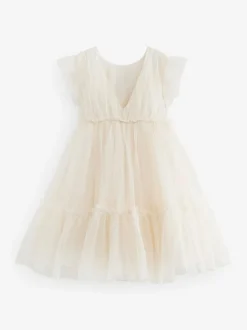Next Mesh Flower Girl Dress (3-16yrs) Ecru White 3D Flower