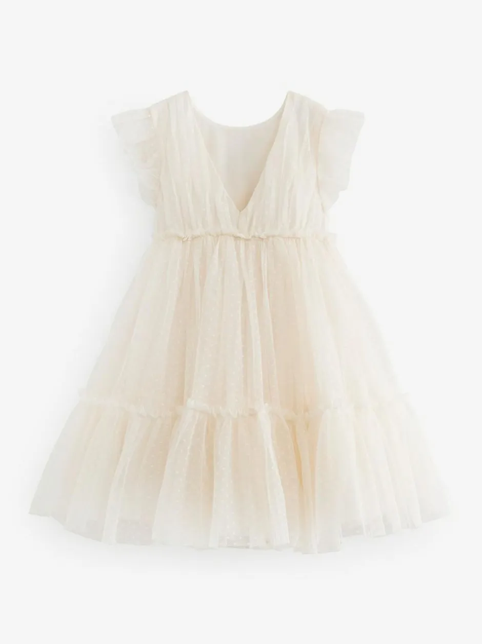 Next Mesh Flower Girl Dress (3-16yrs) Ecru White 3D Flower