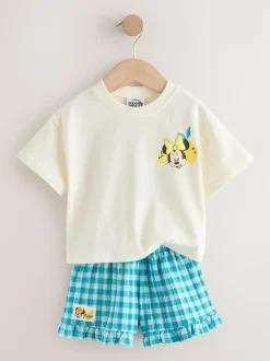 Next Ecru White Disney Minnie and Mickey Short Sleeve Top and Shorts Set (3mths-7yrs) Outlet