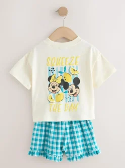 Next Ecru White Disney Minnie and Mickey Short Sleeve Top and Shorts Set (3mths-7yrs) Outlet