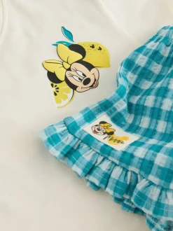 Next Ecru White Disney Minnie and Mickey Short Sleeve Top and Shorts Set (3mths-7yrs) Outlet