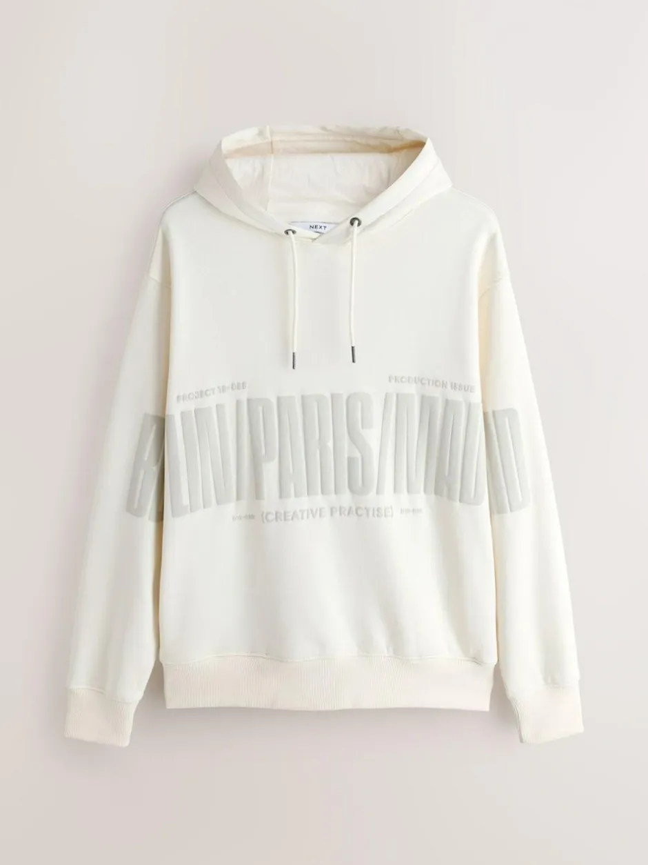 Next Ecru White Graphic Print Hoodie Sale