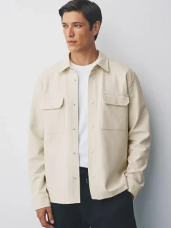 Next Ecru White Jersey Twill Popper Shacket Best