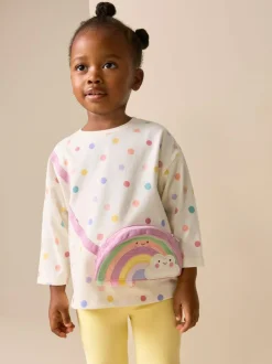 Next Ecru White Rainbow Long Sleeve Bag Top (3mths-7yrs)