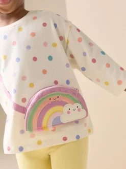 Next Ecru White Rainbow Long Sleeve Bag Top (3mths-7yrs)