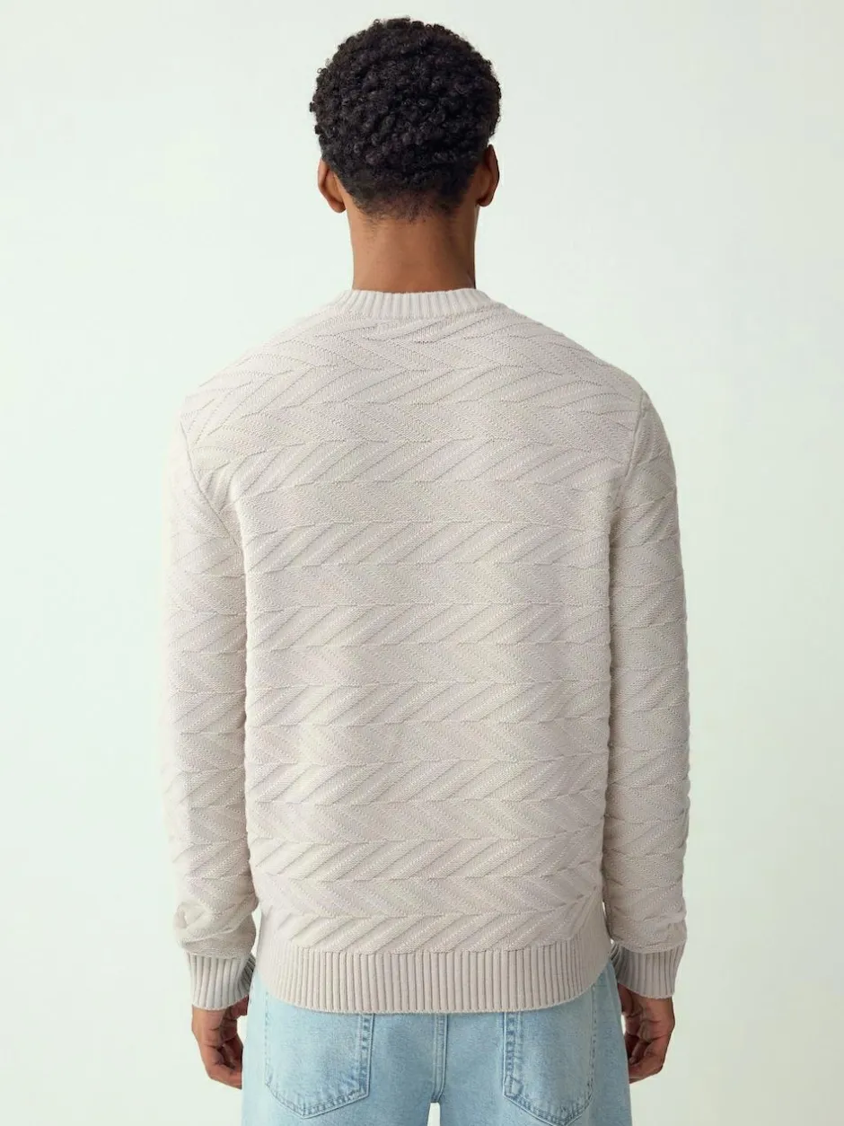 Next Regular Fit Cotton Rich Chevron Cable Crew Neck Jumper Ecru White