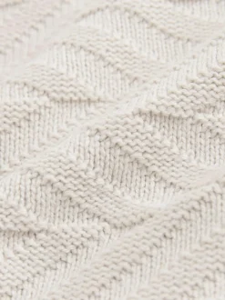 Next Regular Fit Cotton Rich Chevron Cable Crew Neck Jumper Ecru White